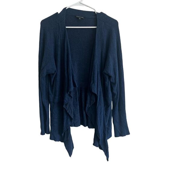 Eileen Fisher Navy Blue Viscose Nylon Open Front Waterfall Cardigan Size Large - Picture 1 of 5